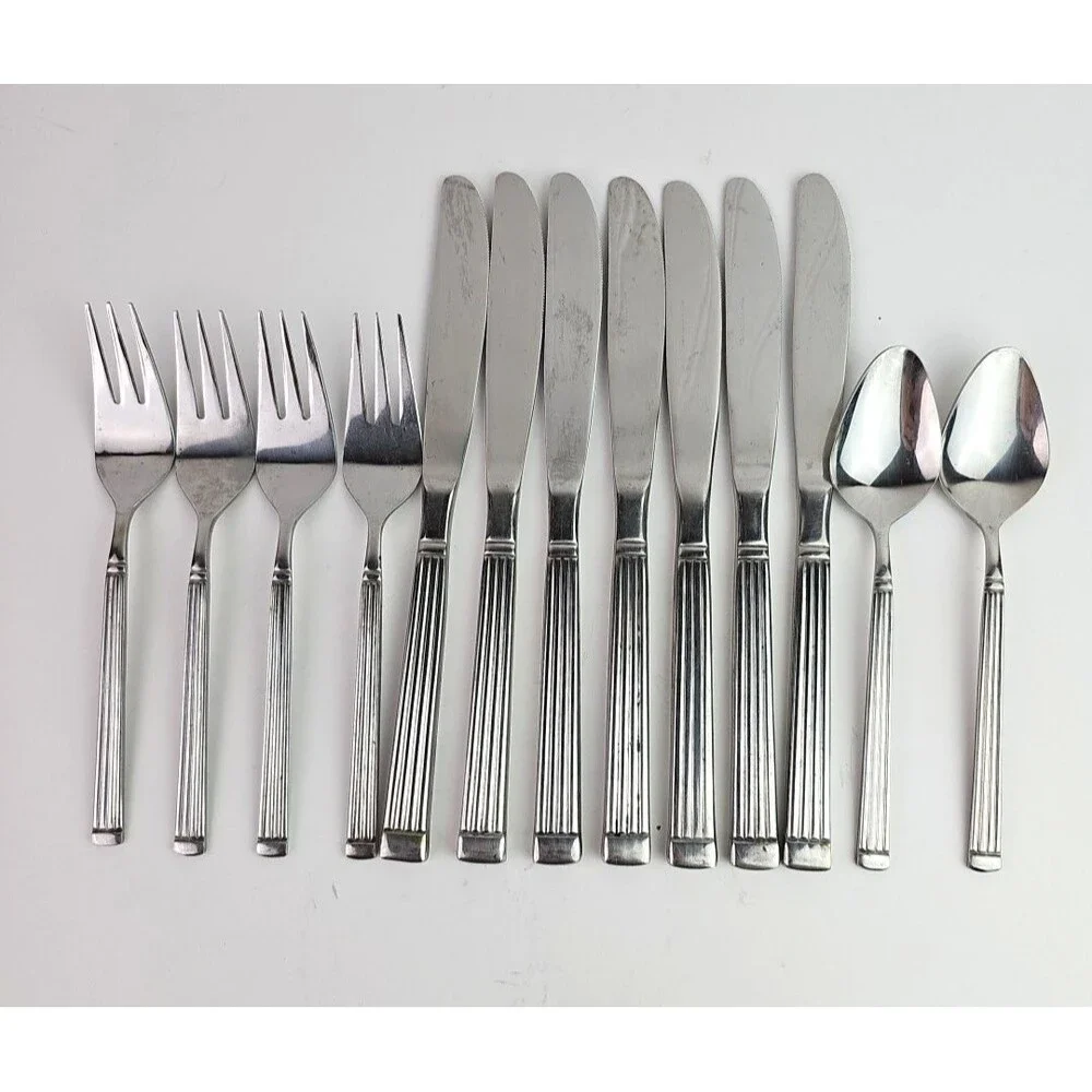 Stainless Steel Set of 13 Flatware Knives Salad Forks Tea Spoons Made In Korea